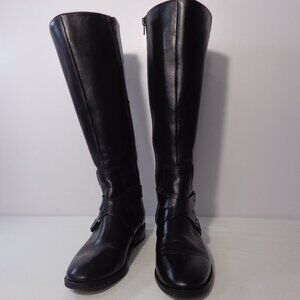Nine West Women’s Blogger Harness Riding Boots Mid Calf Black Leather Size 6M